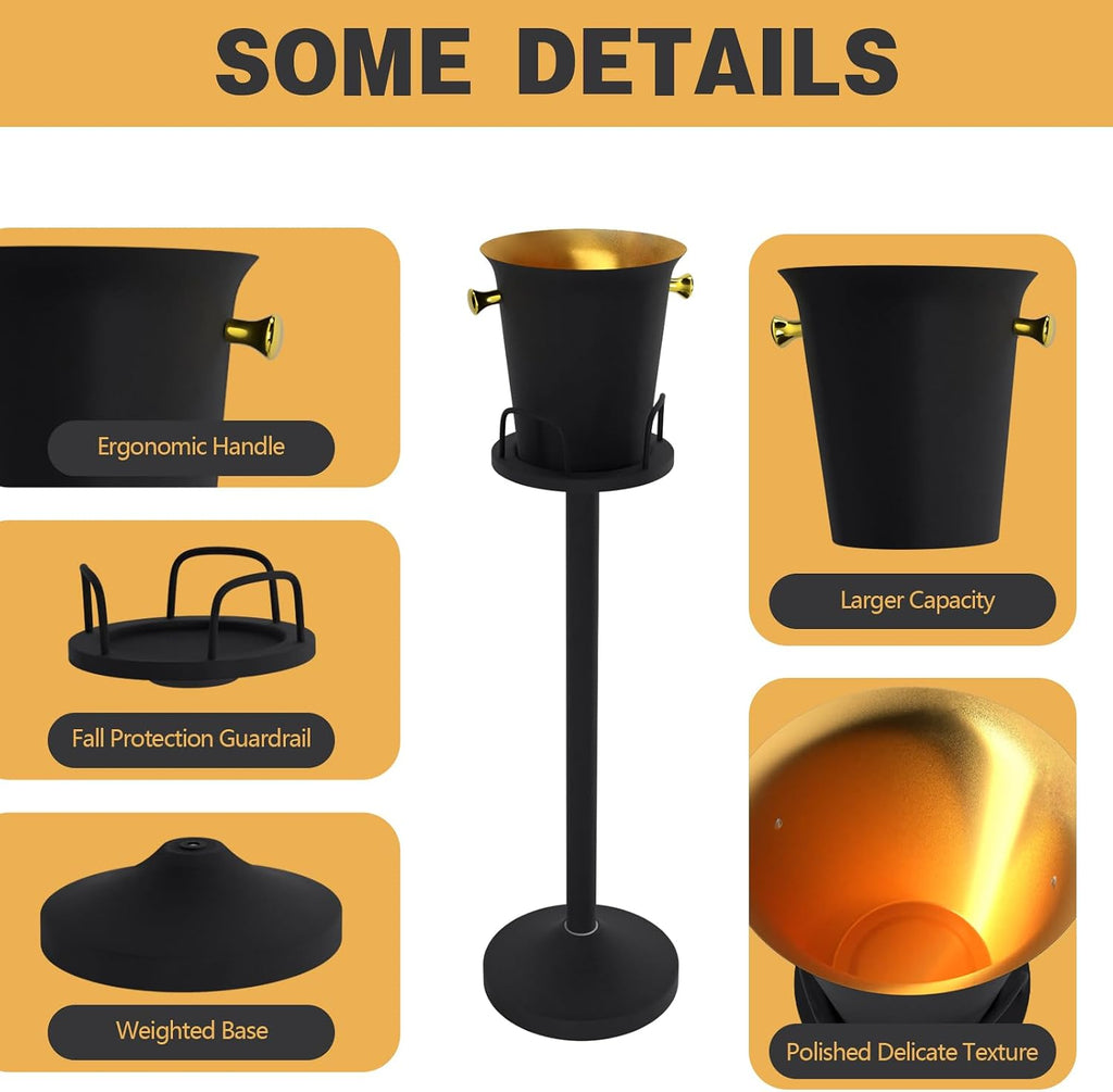 Champagne Bucket with Stand, Standing Ice Buckets 5L(Matter Black 1Pack)