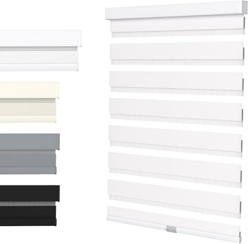 Cordless Zebra Blinds for Windows with Free-Stop(White,24" W x 72" H) Dual Layer Shades for Day & Night Privacy and