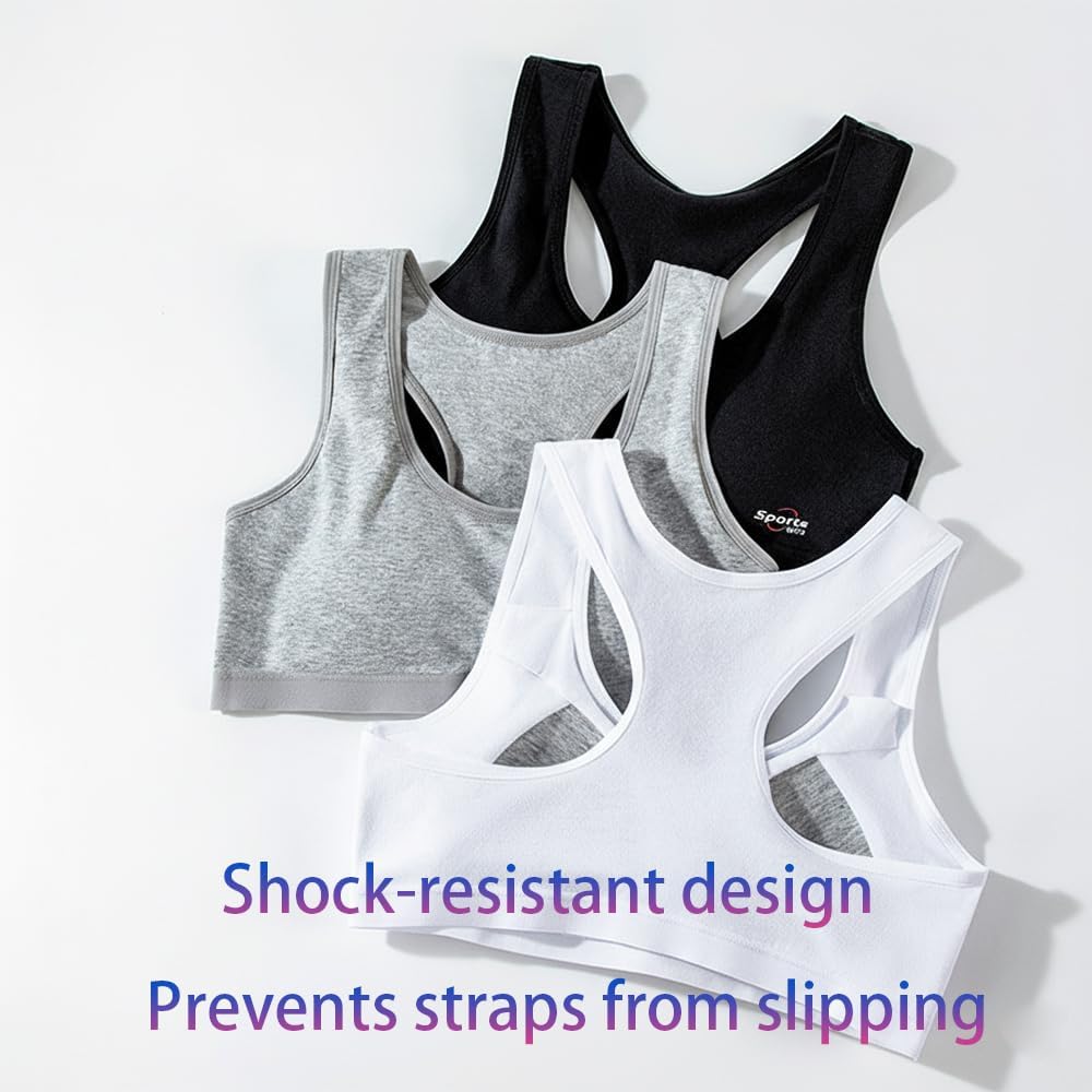 Teen Girls Sports Bras 6Pack Cotton Underwear and Wire-Free Bra for Kids