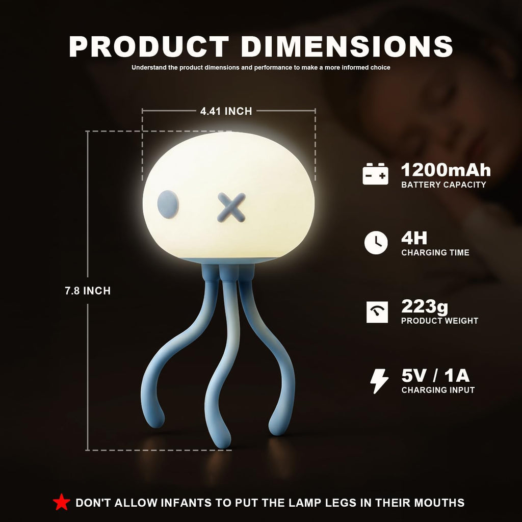 Jellyfish Rechargeable Night Light for Kids Baby Nursery | Special Funny Gifts Room Decor, Cute Lamp with Soft