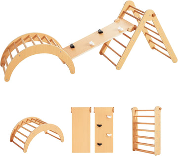 4 in 1 Triangle Gym, Montessori Foldable Climber with Ramp, Indoor Climbing Toys for Kids, Climbing Triangle