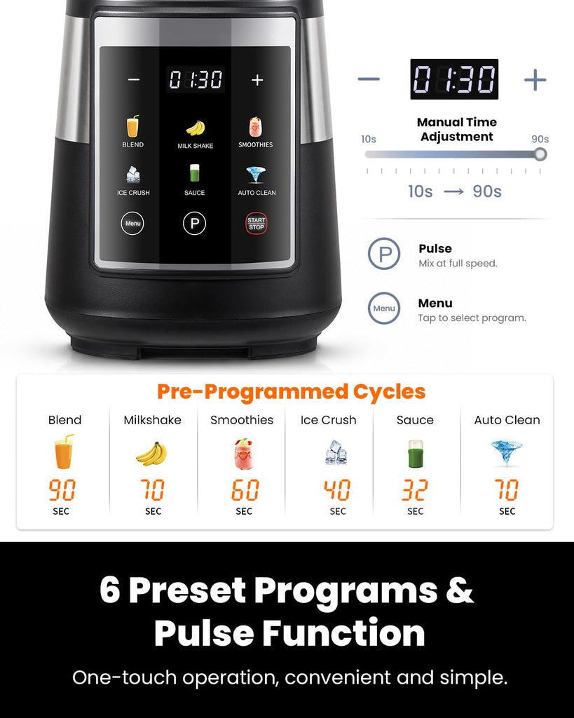 Blender, 1300W Glass Blender with 6 Preset Programs