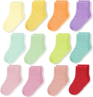 Baby & Toddler Socks Crew Comfy Cotton Socks For Girls and Boys Babies Soft & Breathable Infant - 12 Pack