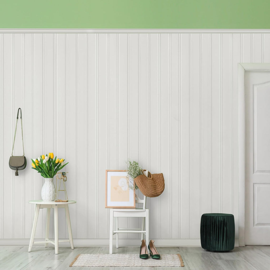 PVC Wall Panels 8 Ft, Reversible Beadboard & Shiplap Wainscoting, 7-Pc Kit