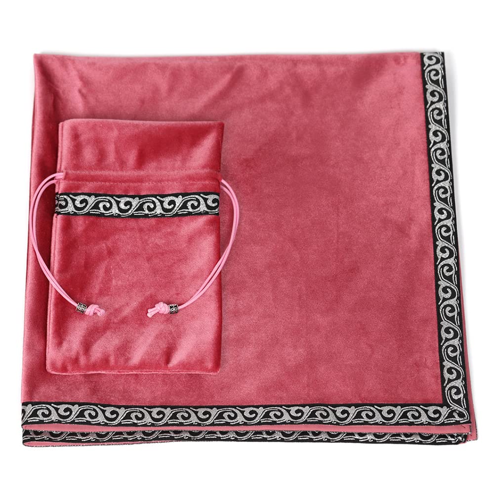 Velvet Altar Cloth with Tarot Card Bag Gothic Embroidered Tarot Tablecloth Tapestry for Divination Wicca Astrology