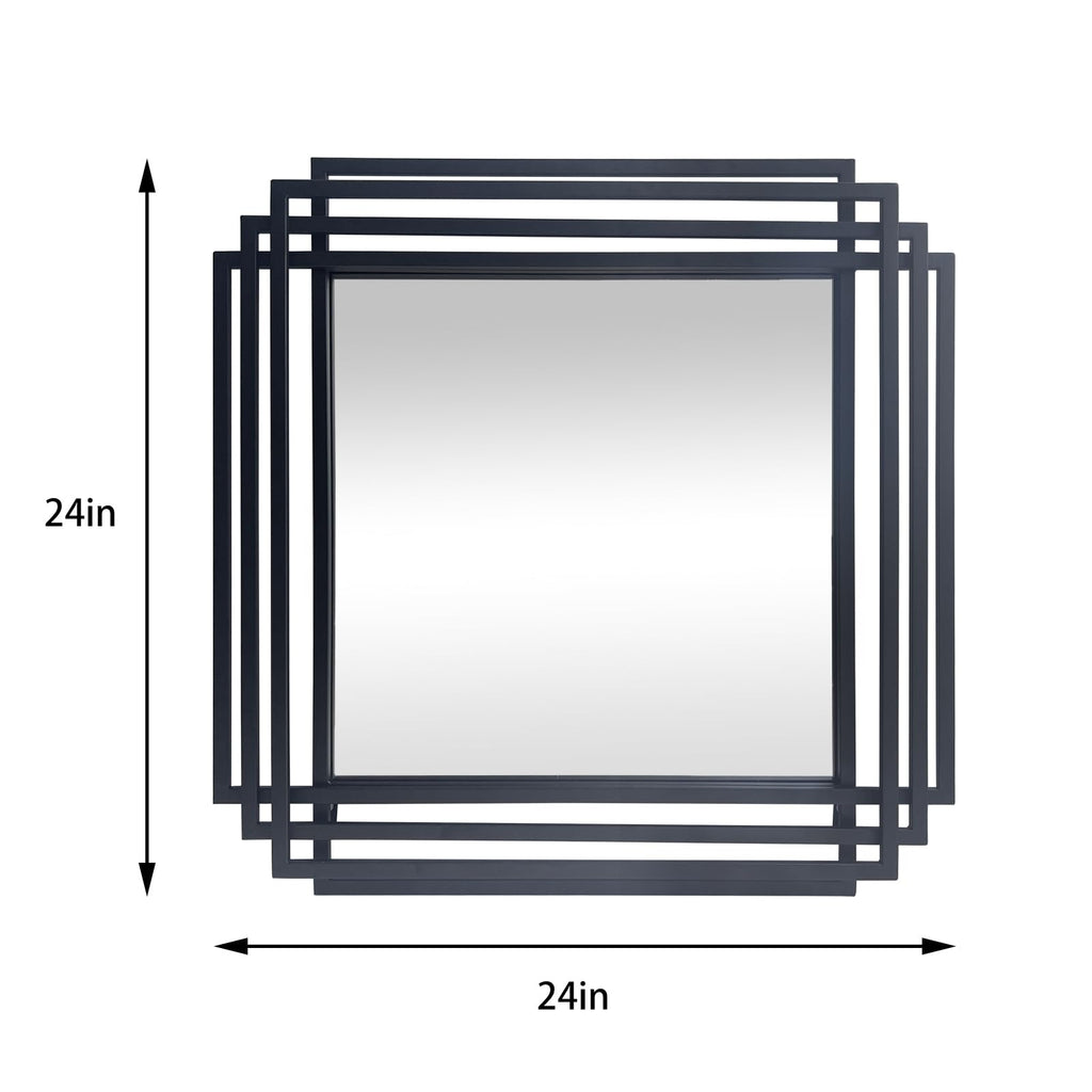 24"x24" Square Decorative Wall Mirror with Black Geometric Frame