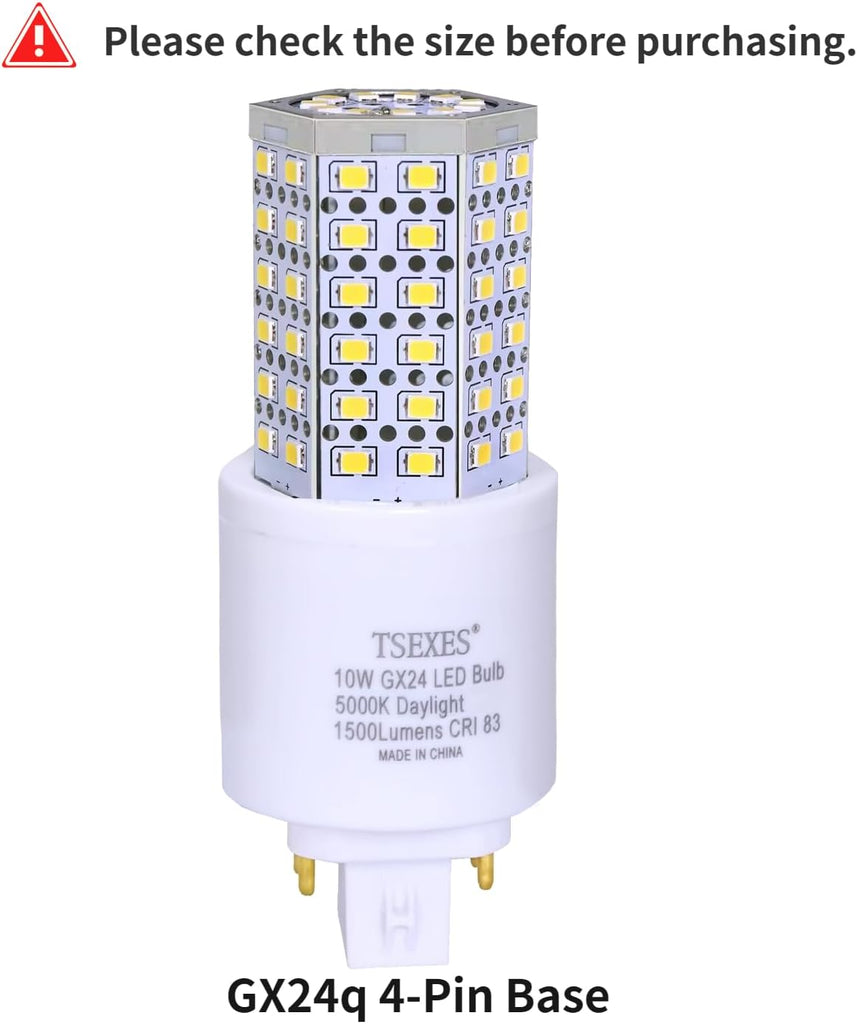 10W GX24Q 4-Pin LED PL-C Bulb,5000K Daylight,Plug-and-Play