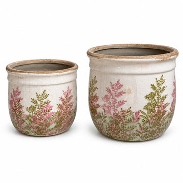 Ceramic Plant Pots Set of 2, 4.7+5.7 Inch Vintage Indoor Planters with Drainage Hole, Farmhouse Ceramic Flower Pots