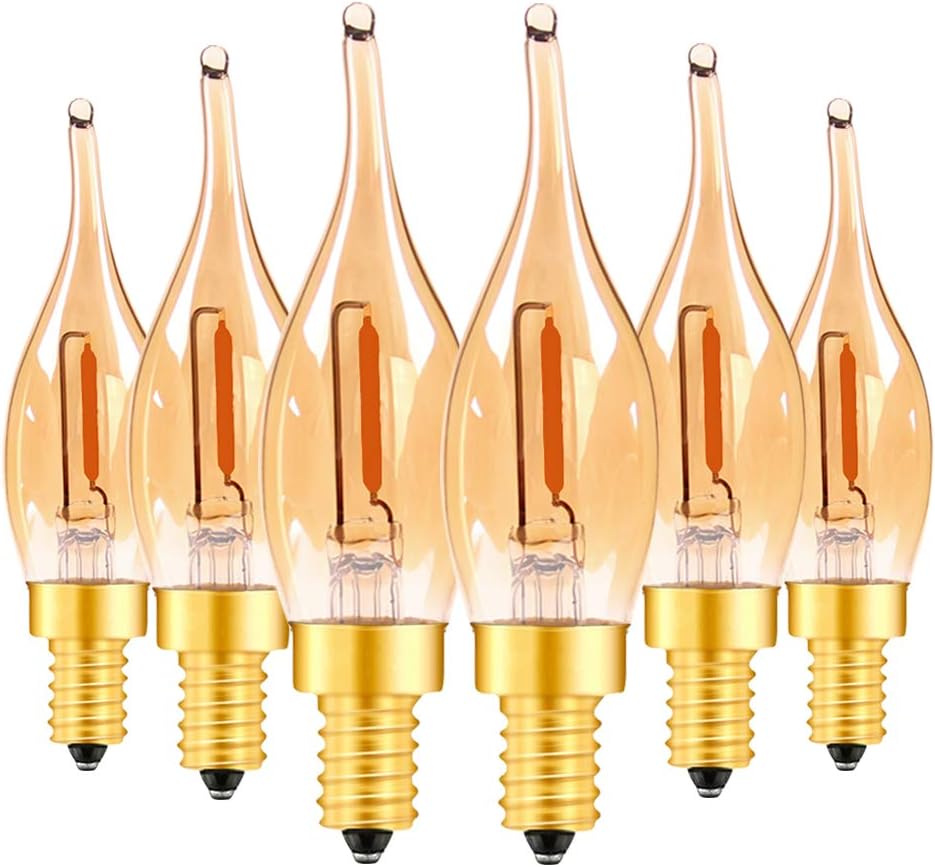 LED Vintage Candelabra Bulbs Night Lights E12 C22T Edison Candle Bulbs Filament Flame 7 Watt Equivalent LED