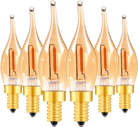 LED Vintage Candelabra Bulbs Night Lights E12 C22T Edison Candle Bulbs Filament Flame 7 Watt Equivalent LED