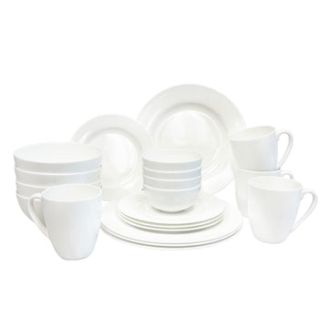 Bone China 20 Piece Dinnerware Set, Service for 4, White, Microwave Safe, Dishwasher Safe, Chip Resistant