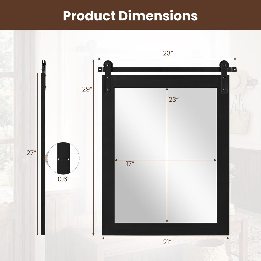 Farmhouse Barn Door Wall Mirror, 29"x23", Black