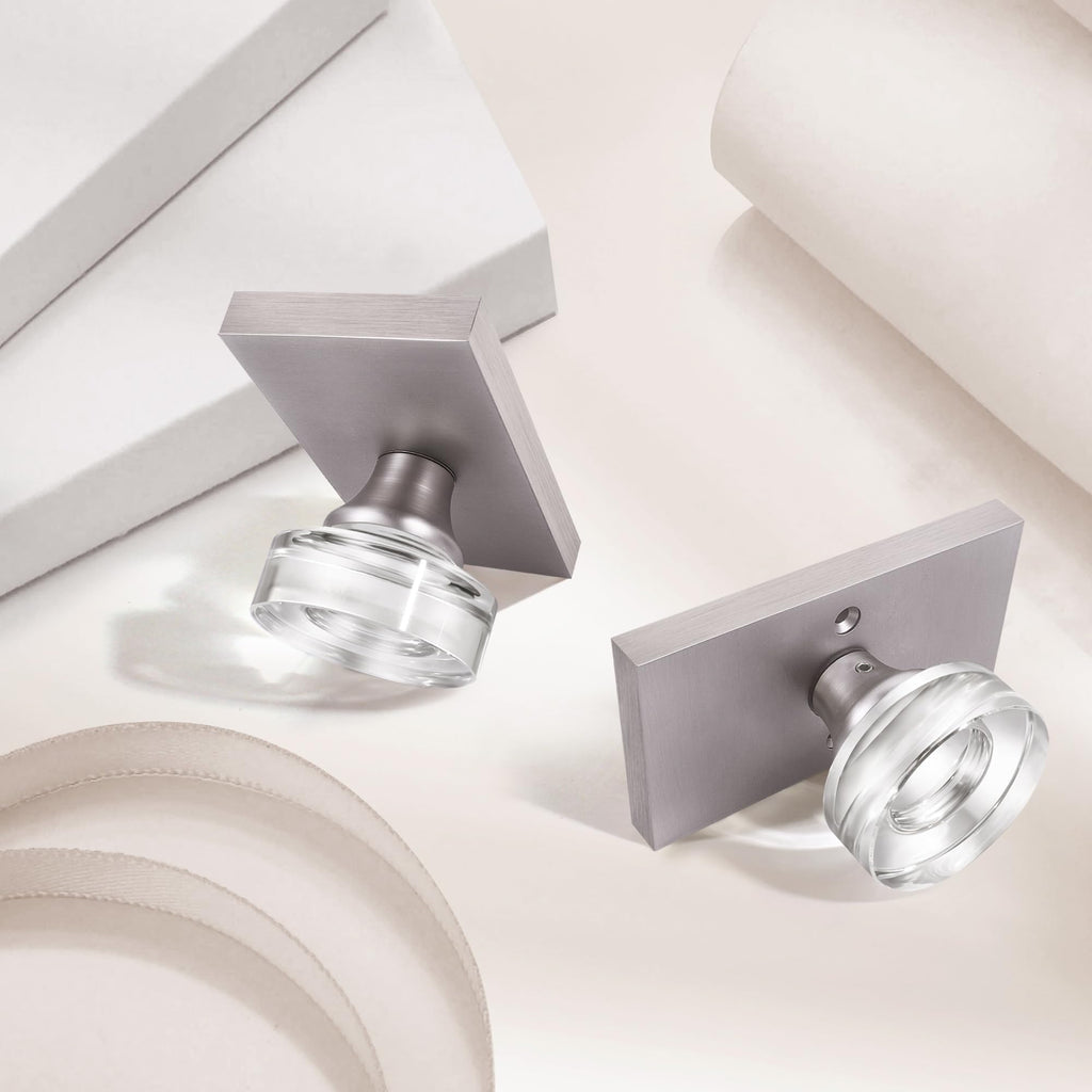 Brushed Nickel Crystal Door Knob with Deadbolt Lock, 1 Set