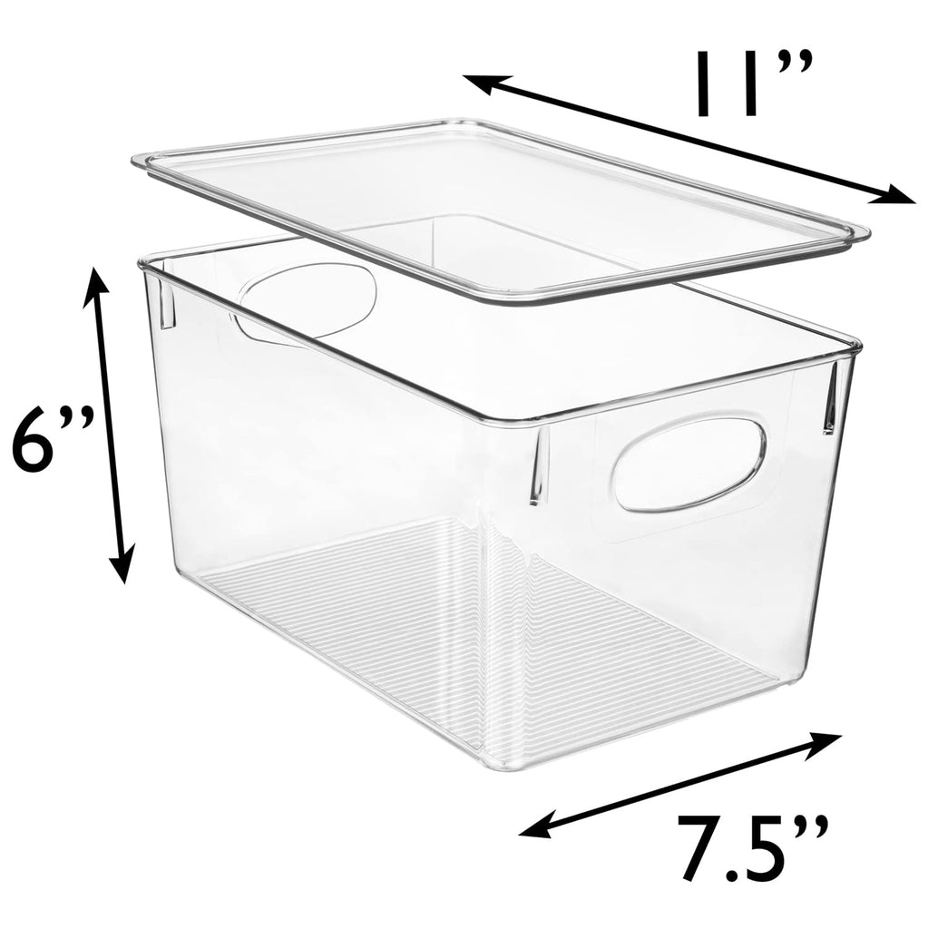 Plastic Storage Bins With lids - Perfect Kitchen Fridge Organizer, Pantry Organization, Cabinet Organizers (4 Pack)