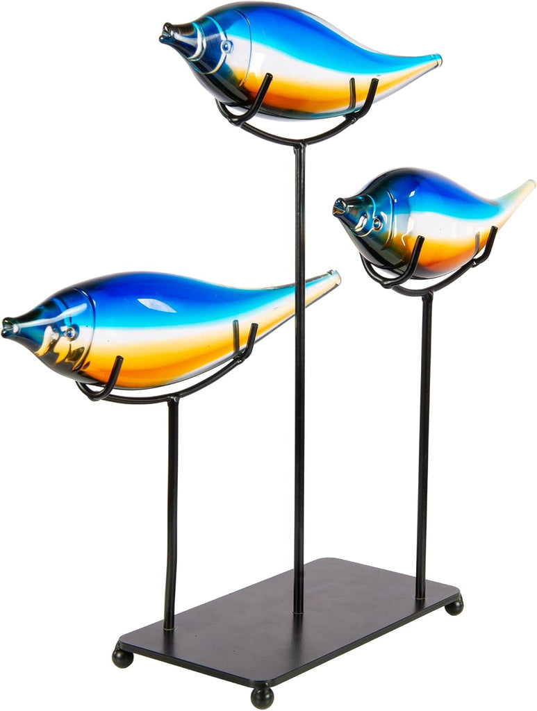 AS24126 Garfish Art Glass Sculpture with Stand, Blue, 15" - Set of 3