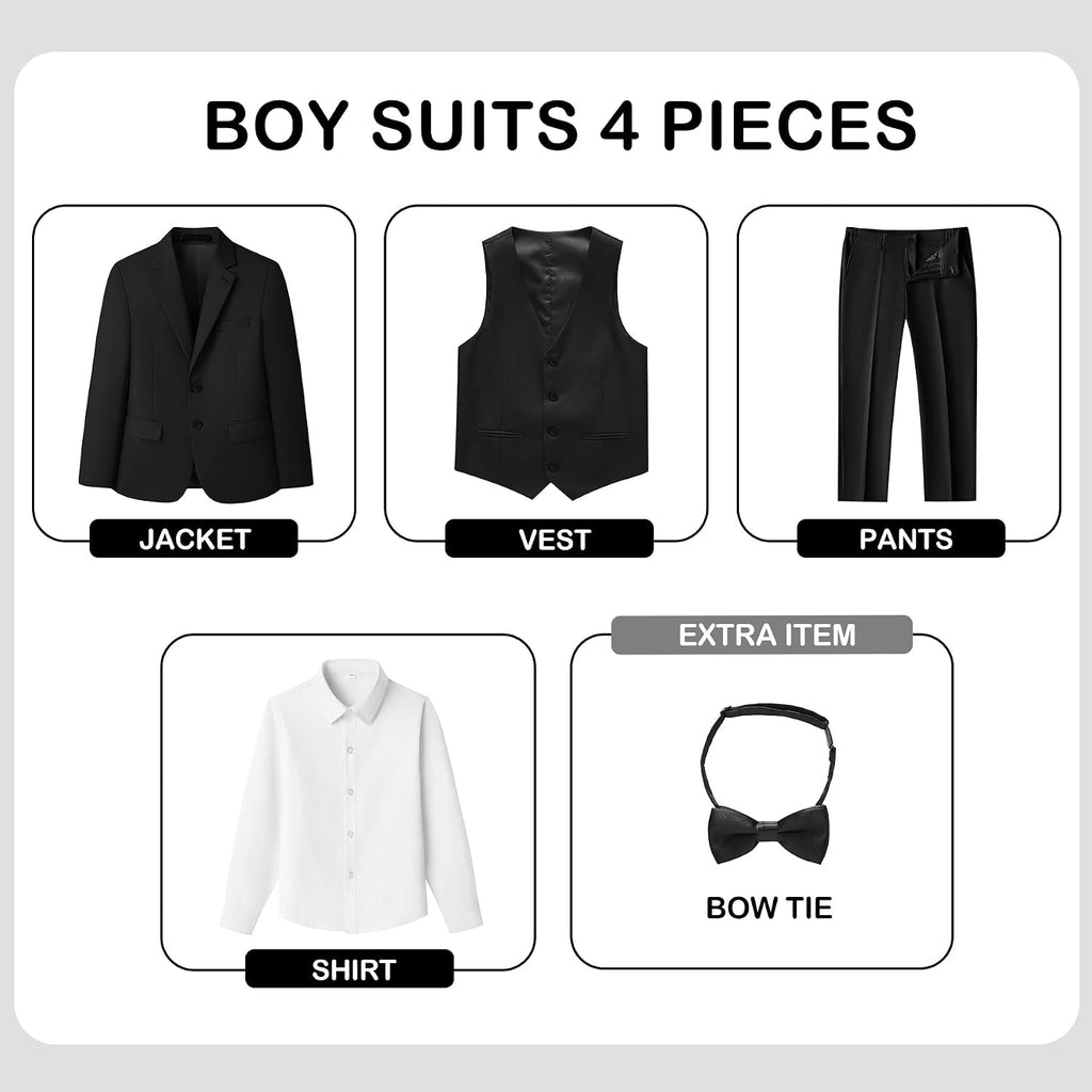 Boys Suit Kids Formal Tuxedo Set 4Pcs Slim Fit Ring Bearer Outfit