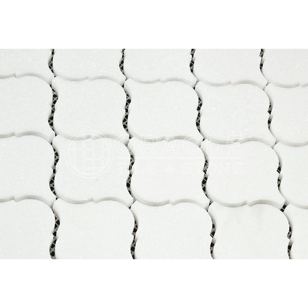 Thassos White Greek Marble Lantern Arabesque Mosaic Tile, Honed