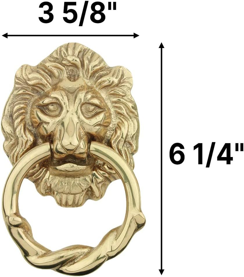 Solid Brass Lion Door Knocker Polished Brass Finish 6.25 inches Front Entry Hardware
