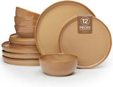 Ceramic Dinnerware Set for 4,Reactive Glaze Plates and Bowls Sets,Microwave Safe,Chip-Resistant Dish Set,Perfect for