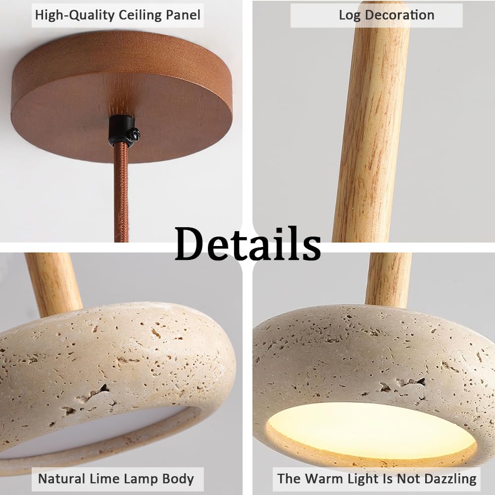 Natural Yellow Travertine Pendant Light, Wabi Sabi Pendant Light Fixture