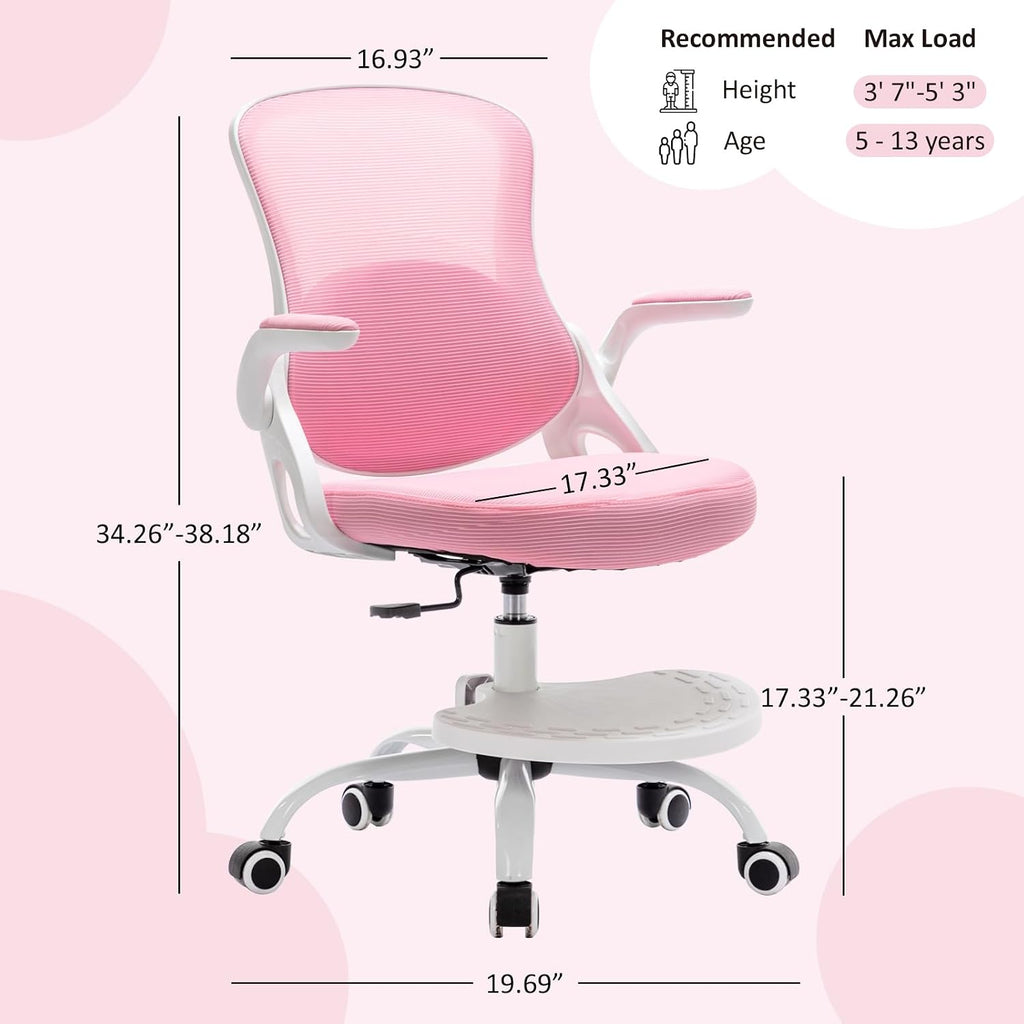 Kids Desk Chair,Ergonomic Study Chair with Adjustable Height,Swivel Mesh Desk Chair with Wheels,Home Office Chair