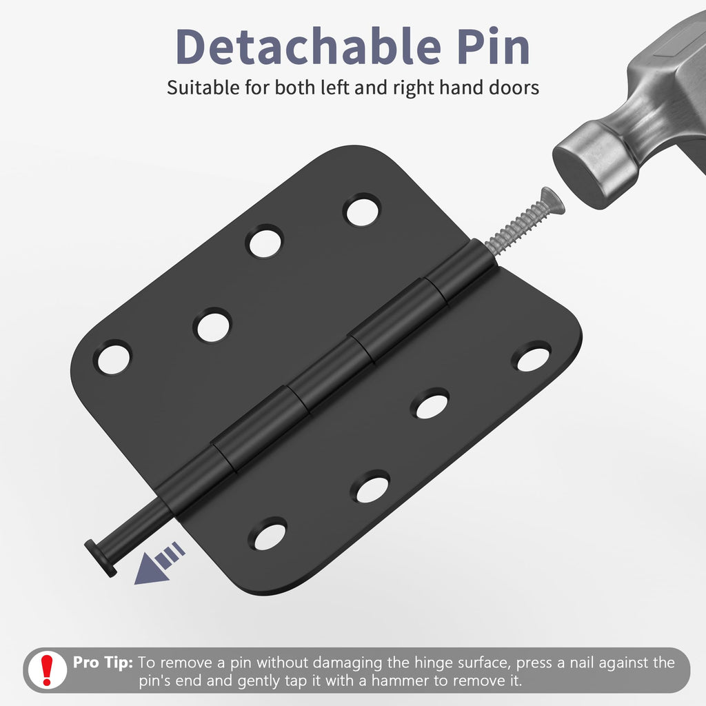 Door Hinges 4 Inch, Matte Black Exterior Door Hinges 3 Pack
