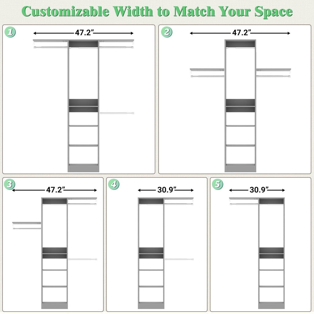 4FT Small Closet Organizer System with 4 Hanging Rods & 3 Shelves