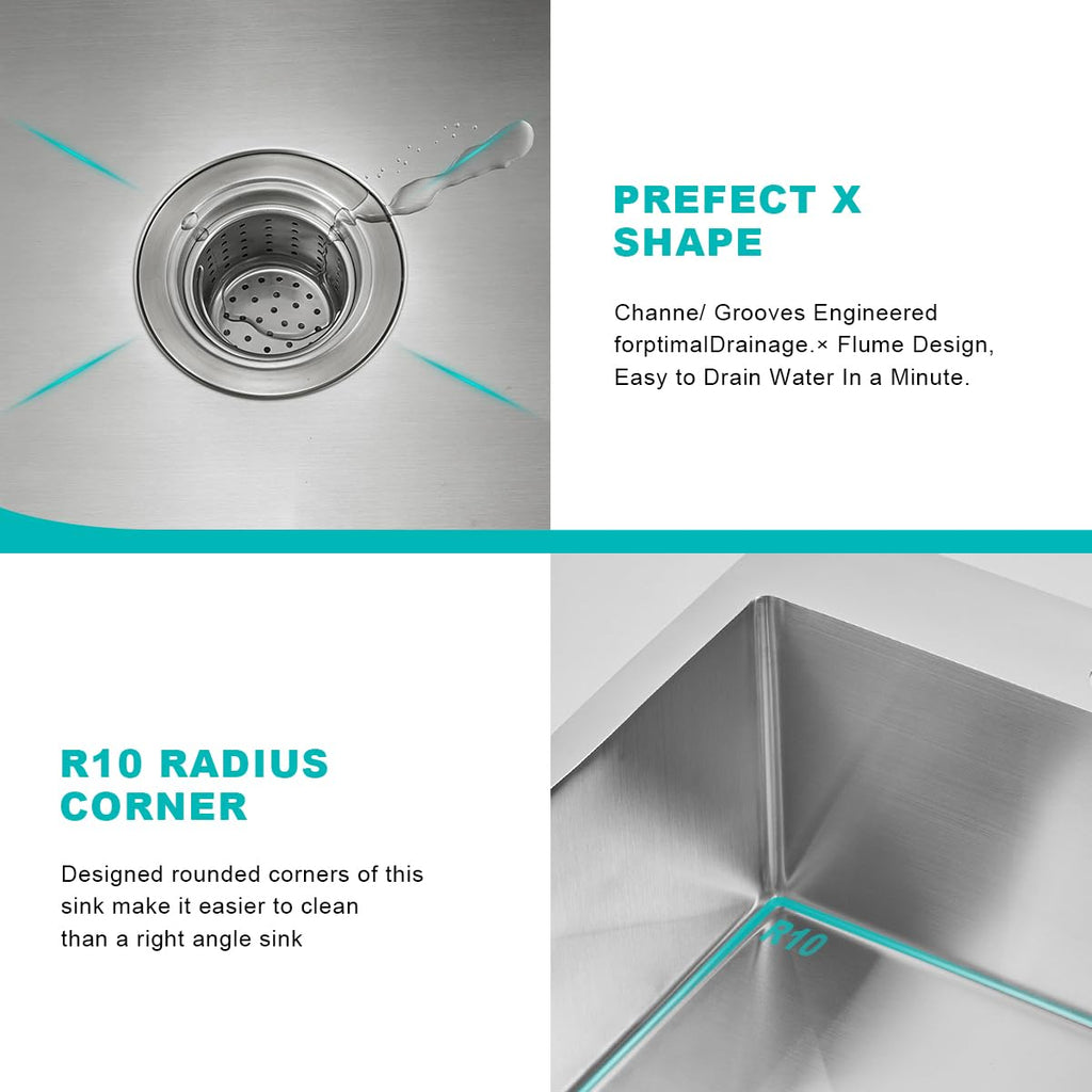 18"x18" Drop in Topmount Kitchen Sink, 304 Stainless Steel Brushed