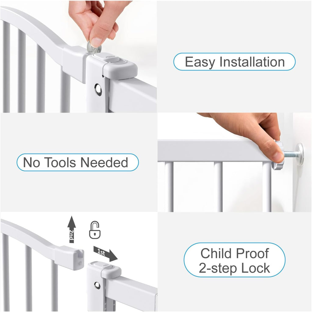 Great Gates Pet Gate - Durable Steel Gate for Stairs - Self-Closing Door & 2-Step Child Proof Lock - Wall-Friendly