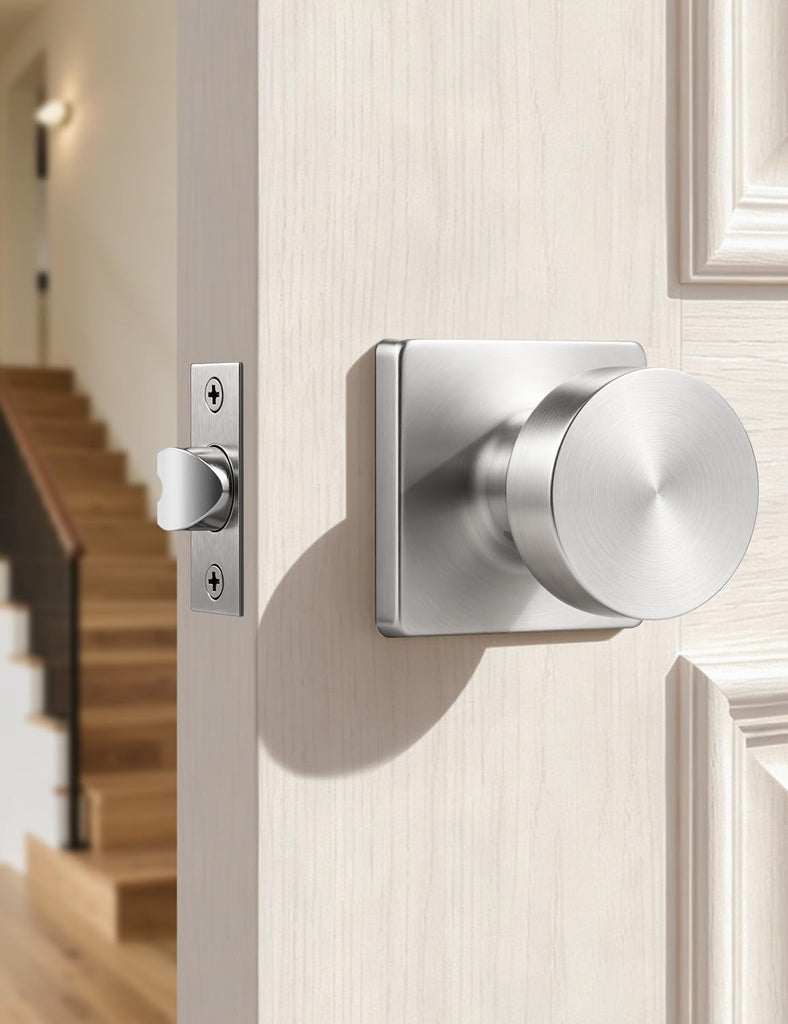 Passage Door Knobs Interior 5 Pack, Modern Keyless Closet Hallway Door Handles Inside, Square Panel Doorknobs with