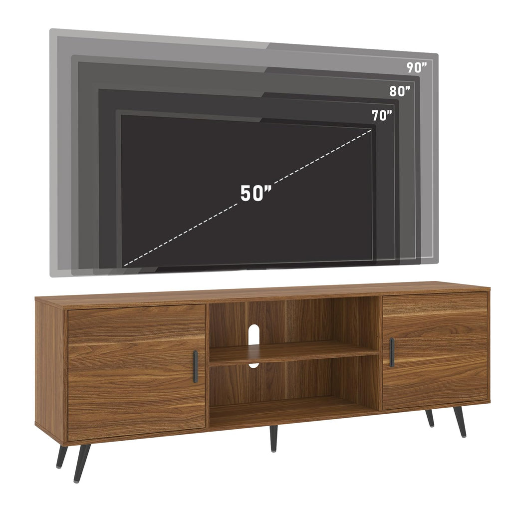 70 Inch Mid Century Modern TV Stand for 75 Inch TV, Wood TV Stand with Storage, Entertainment Center Bedroom, TV