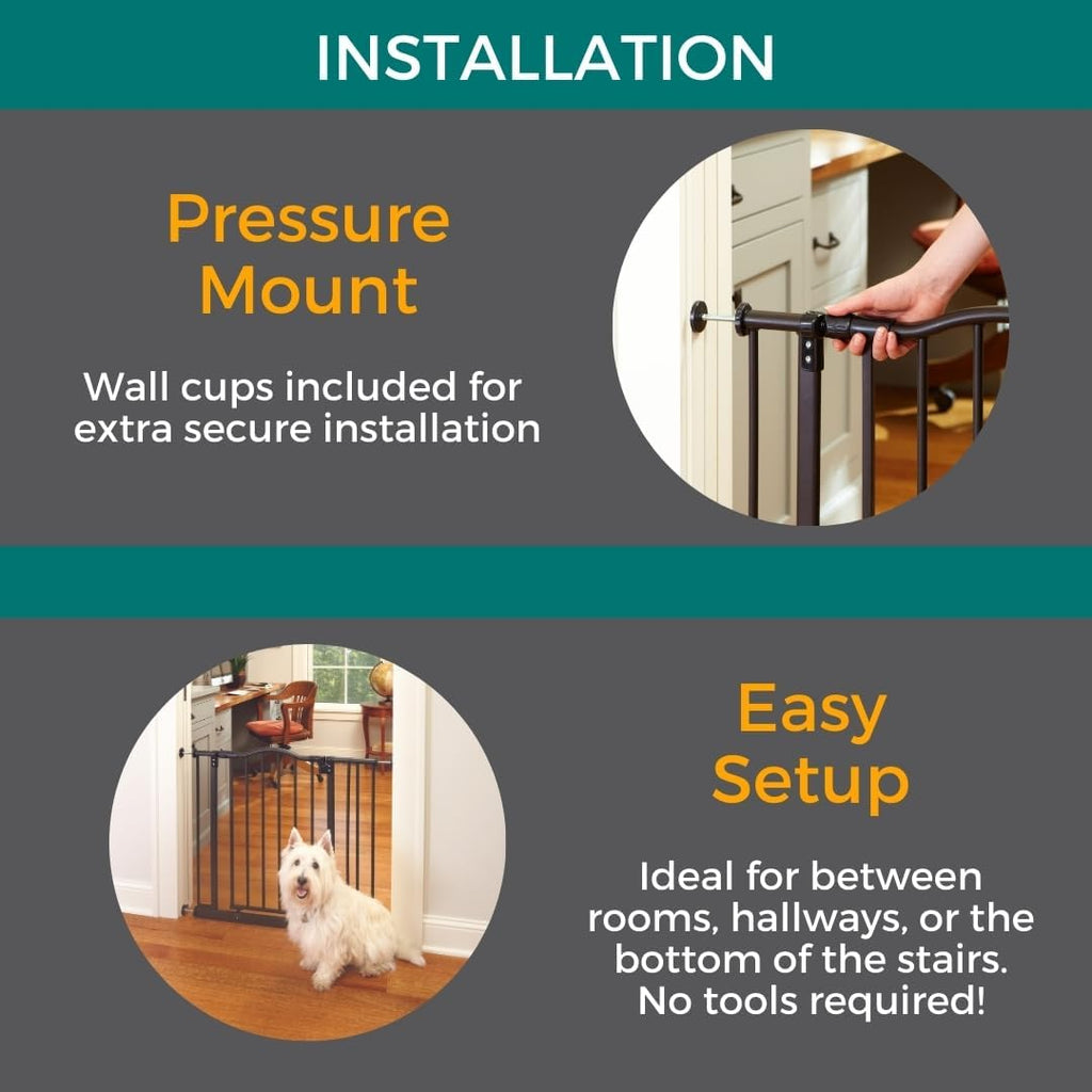 Windsor Arch Hold-Open & Auto-Close Pressure-Mount Pet Gate: Heavy-Duty Steel Gate 28.5in Tall Comes with Two 5in