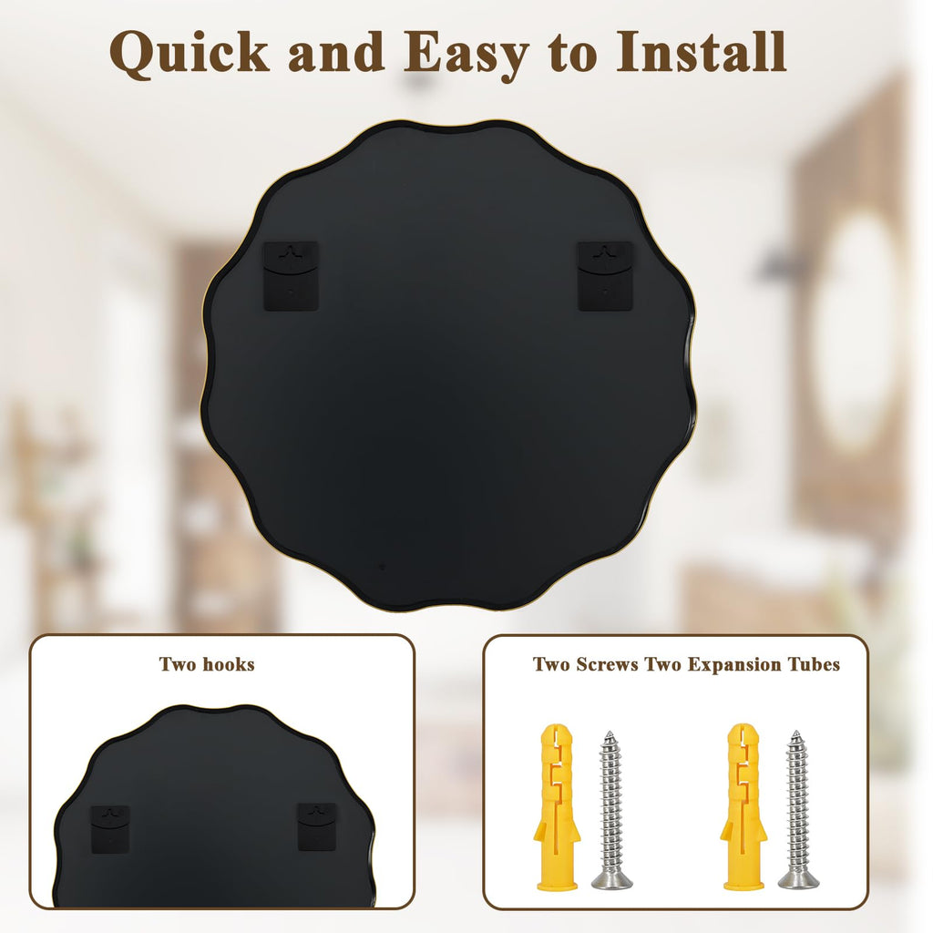 Gold Scalloped Circle Mirror, 30" Wavy Edge Round Wall Mirror
