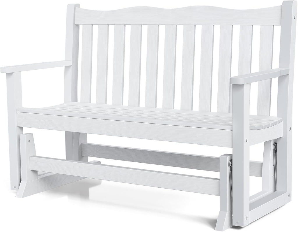 2 Person Outdoor Glider Bench, All-Weather Patio Glider with 800 lbs Weight Capacity, Never Fade or Rot Heavy Duty