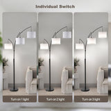 Floor lamp with Remote, 3 Light Arc Floor Lamps, 2400LM Tall Standing Floor Lamps with White Shades
