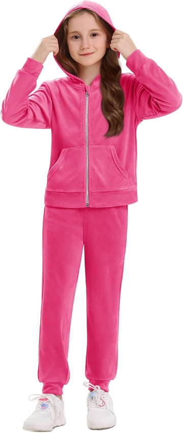 Girls Velour Tracksuits Zip Up Hoodies Joggers with Pockets
