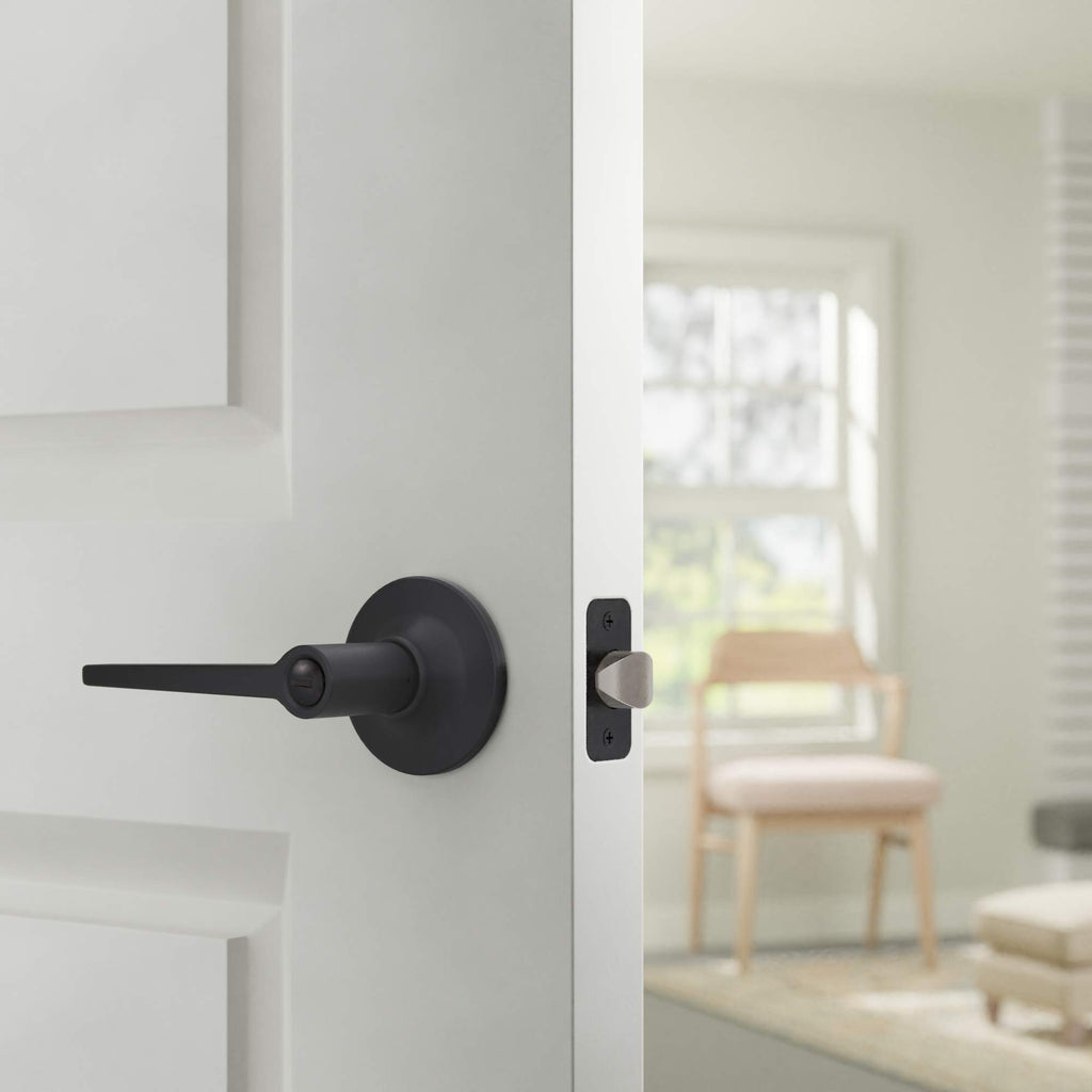 Manchester Privacy Door Lever Bathroom, Interior Locking, Matte Black, 6-Pack