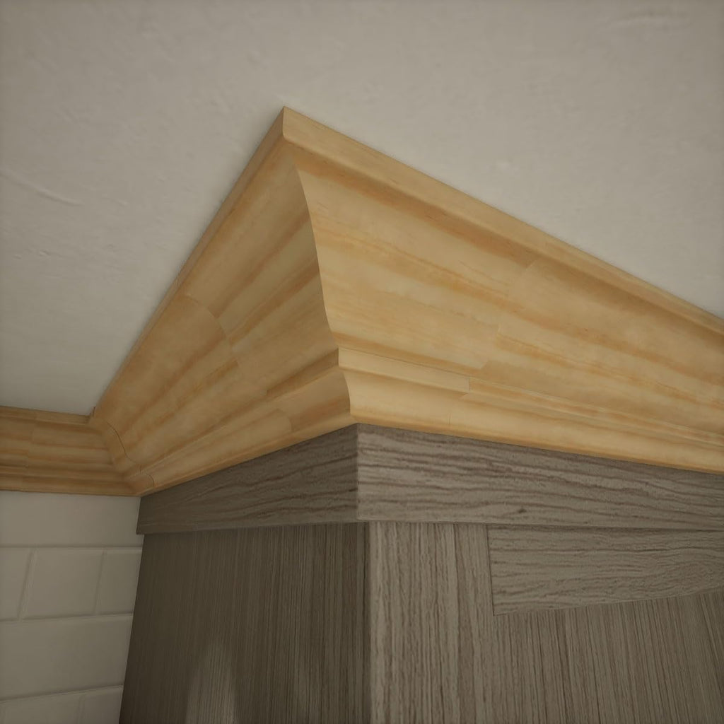 3 3/4"P x 3 11/16"H Solid Wood Stain Grade Crown Moulding Outside Corner, Pine (Matches