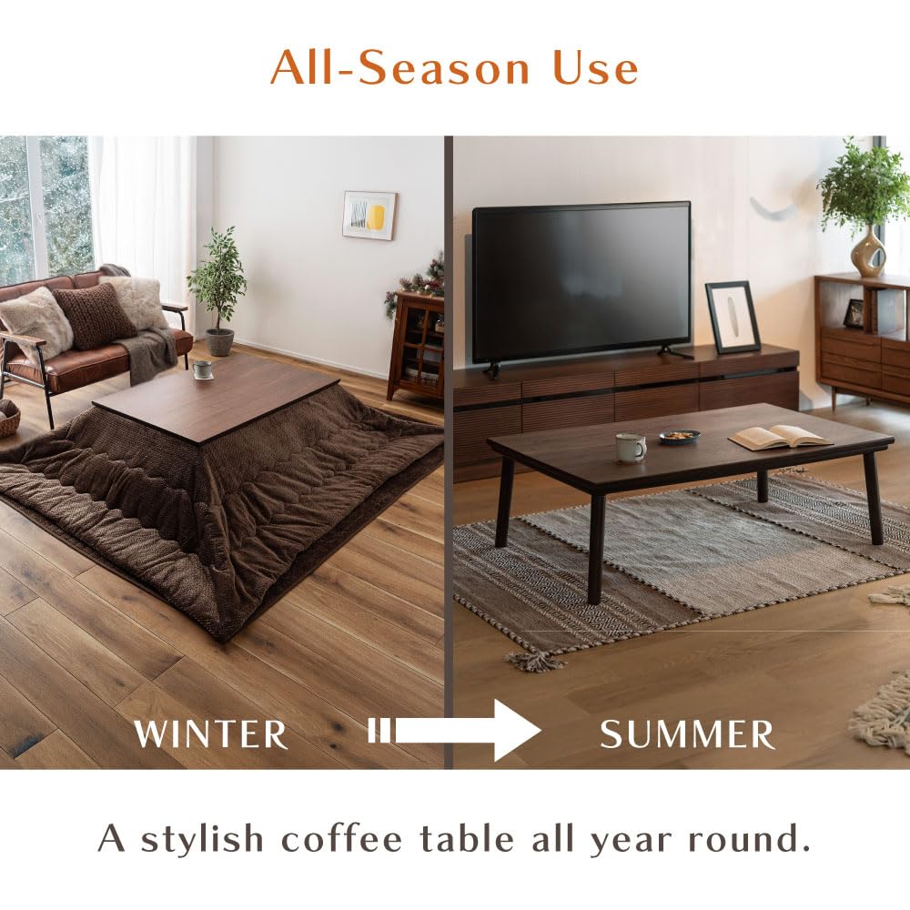 Japanese Kotatsu, 47.2" Rectangle Heated Coffee Table, Brown