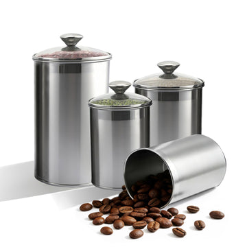 Stainless Steel Food Canister Set 4-Piece, Airtight Kitchen Storage Containers with Lids, Metal Canisters for Flour