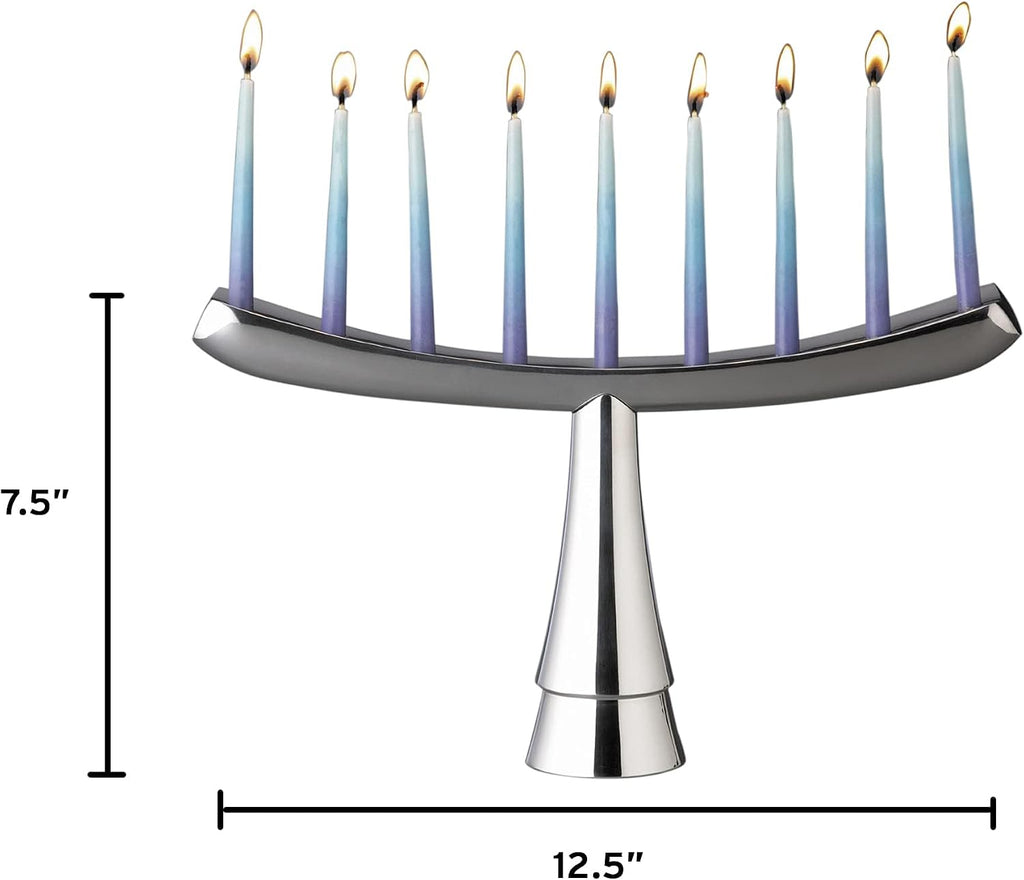 12.5" x 7.5" - Modern Arch Hanukkah with Flared Base & Polished Alloy Candle Holder, Elegant Home Décor Display