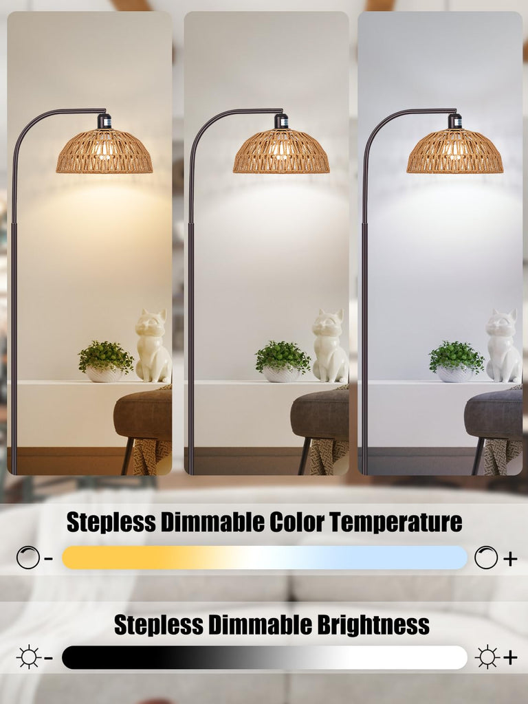 Boho Floor Lamp with Remote and Dimmable Bulb