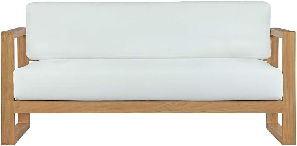Upland Teak Wood Outdoor Patio Sofa with Cushions in Natural White