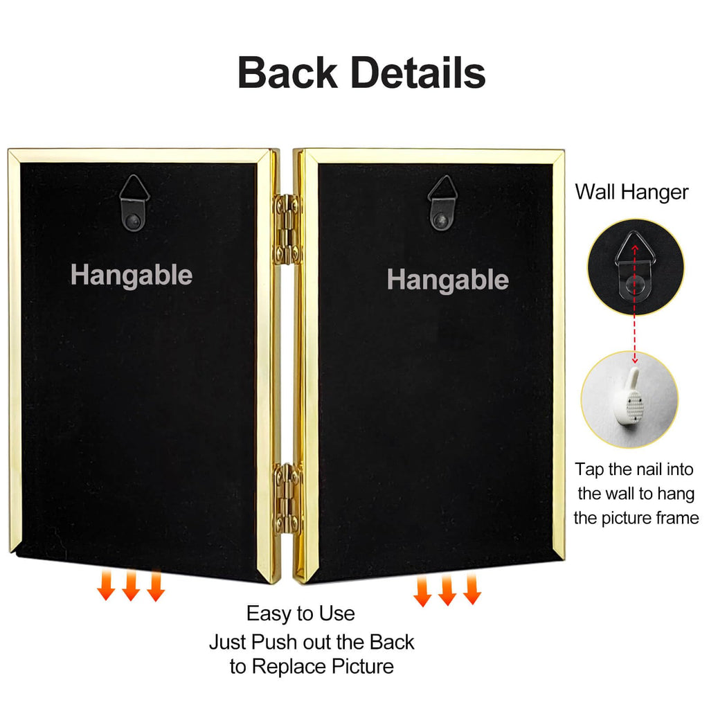 8x10 Picture Frame Double Hinged Folding, Elegant Thin Edge Metal Real Glass 8 by 10 Photo Frames, for Tabletop and
