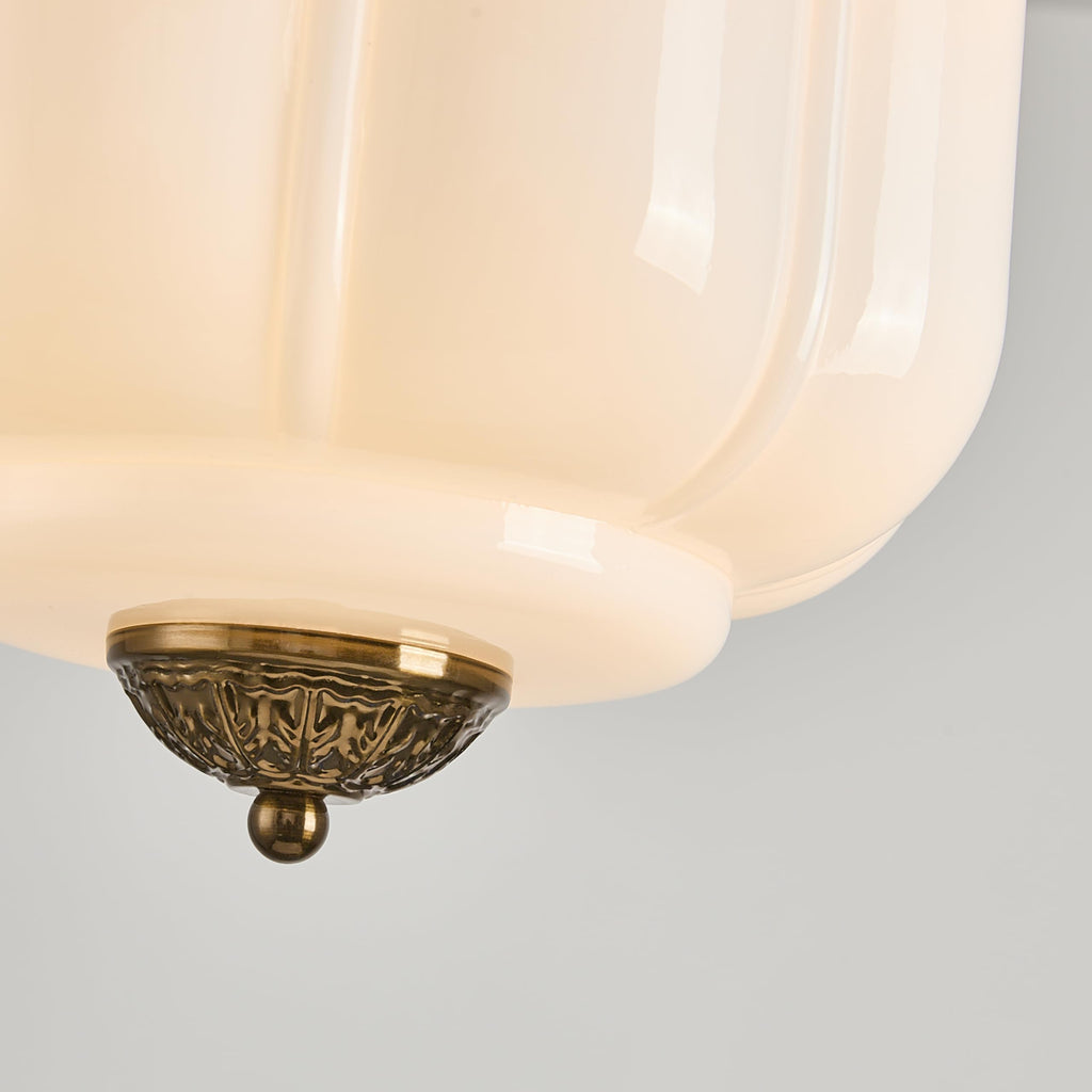 Milk Glass Ceiling Light Fixture, 9.8" Vintage Semi Flush Mount Pendant Light with Antique Brass Finish, Schoolhouse