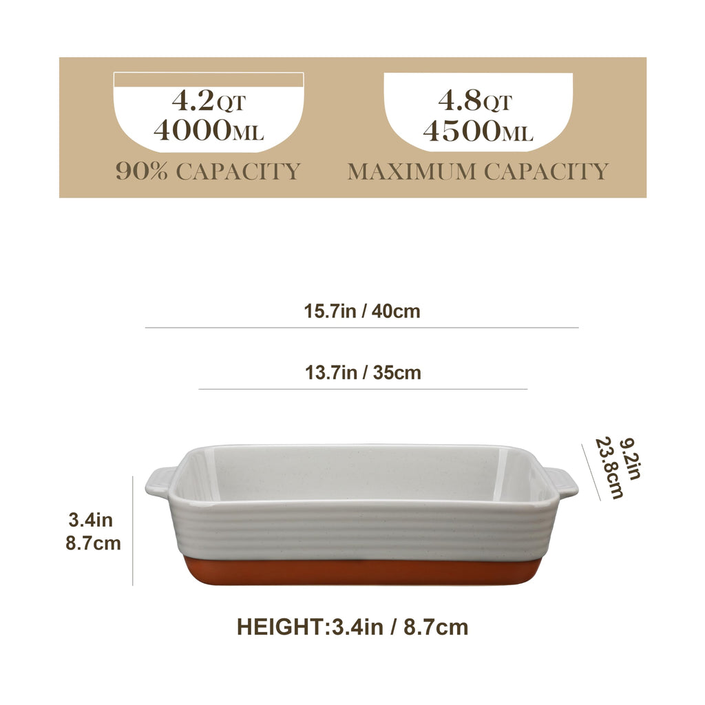 Large 9x13 Ceramic Baking Dish with Handles, 4.8 Qt, Khaki & Grey