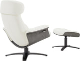 Modern Reclining Swivel Lounge Chair and Ottoman — White Genuine Leather