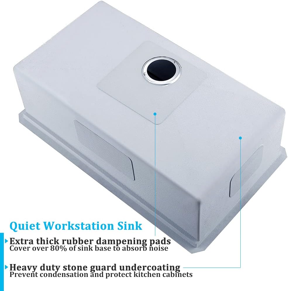 32-inch Undermount Workstation Kitchen Sink Single Bowl | 16 Gauge Stainless Steel Kitchen Sink Handmade R10 Deep
