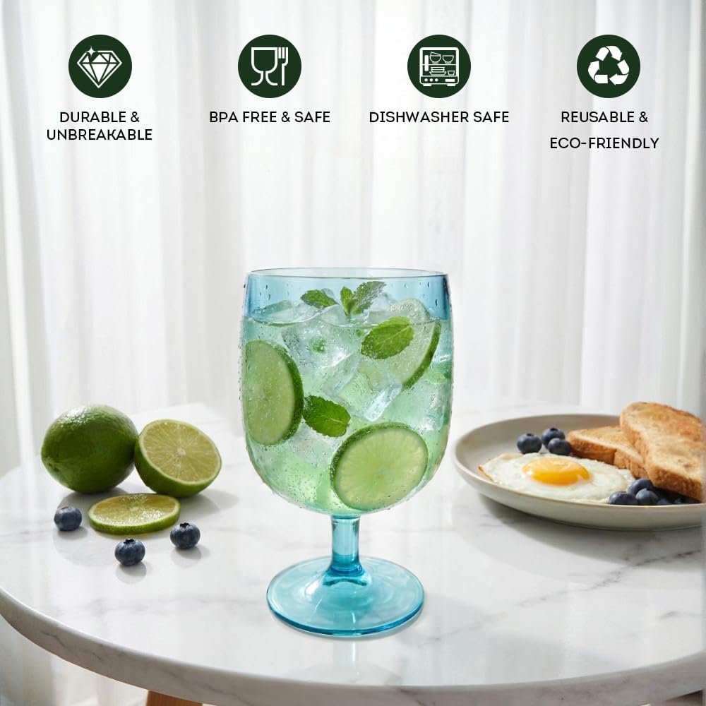 Unbreakable Plastic Wine Glasses Set of 8, 12 oz Shatterproof Stackable Tumblers, Reusable BPA Free Goblets , Picnic