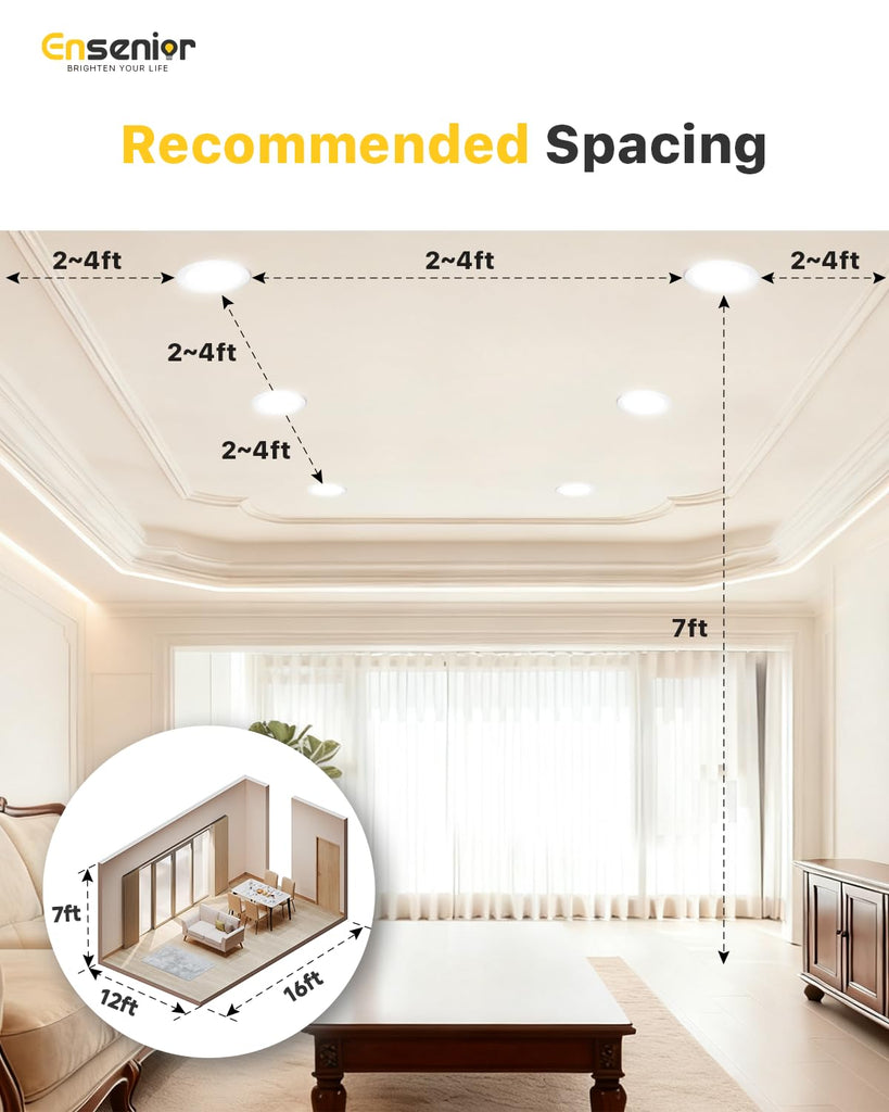 6 Pack 4 Inch LED Recessed Light, 5CCT Dimmable Canless Wafer